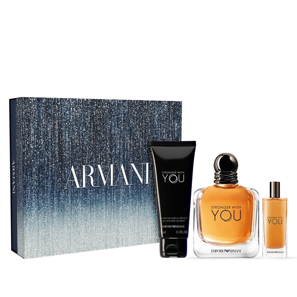 Image of Giorgio Armani Stronger With You Eau De Toilette 100ml & Travel Spray 10ml & Shower Gel 75ml Gift Se