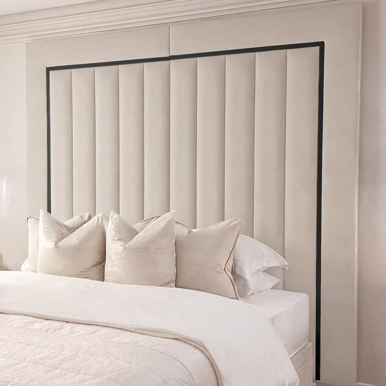 Milan Cream & Black Channelled Luxury Headboard