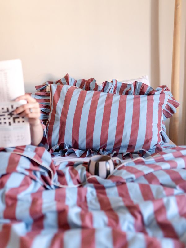 Pair of Cotton Pillowcases in Blue & Red Stripe