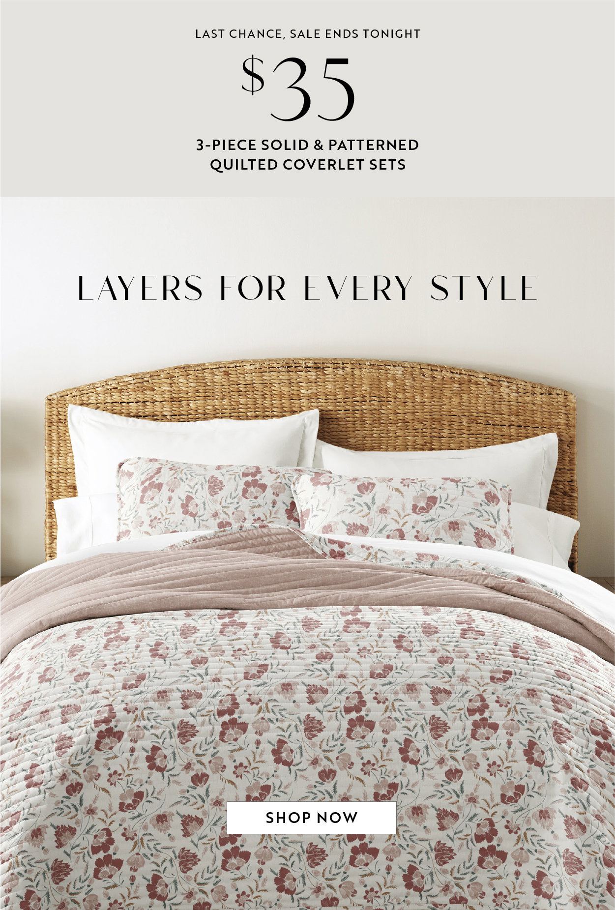 Last chance! $35 all sizes, colors, and styles all-season quilt sets.