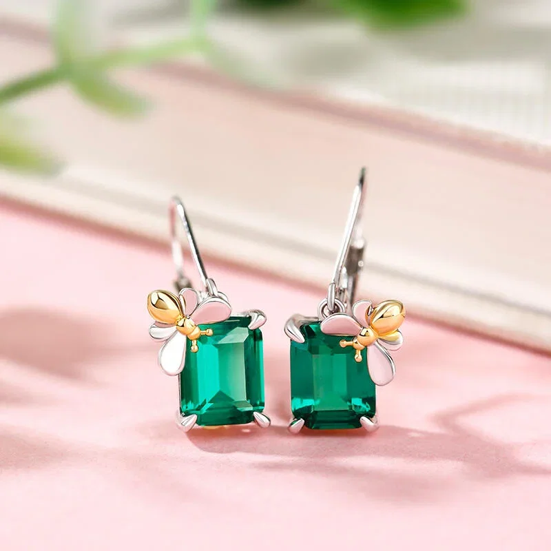 "Honey Bee" Emerald Cut Sterling Silver Earrings