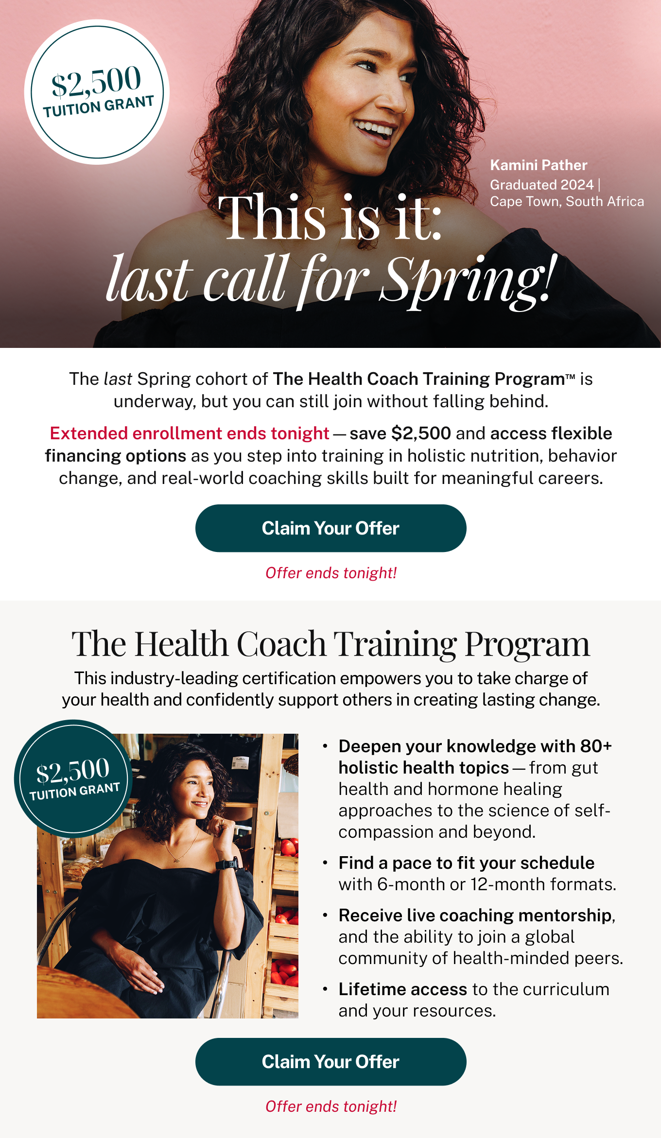 This is it: last call for Spring! The Health Coach Training Program: Claim Your Offer