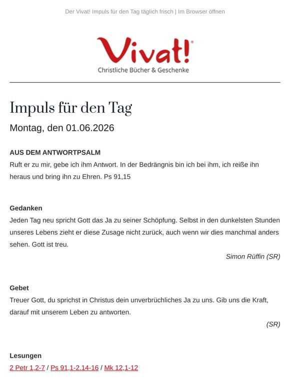 Impuls für Montag, den 01.06.2026 - von Vivat!