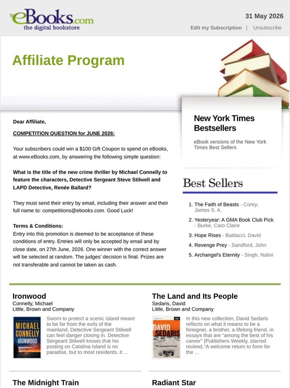 Affiliate Program : Your Subscribers Could Win an eBooks.com Gift Coupon...