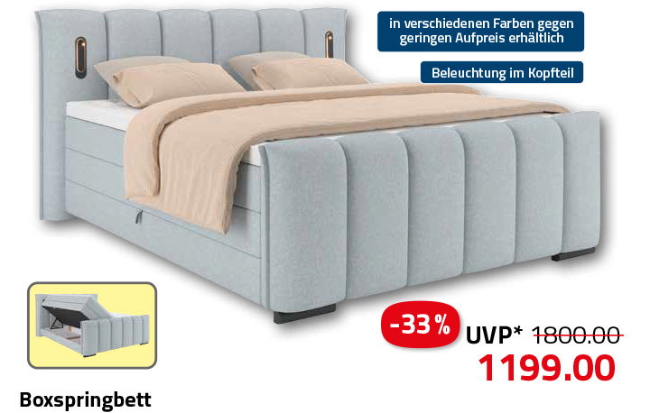 Boxspringbett - hellgrau - H2/H3 - inklusive Topper - 180x200 cm