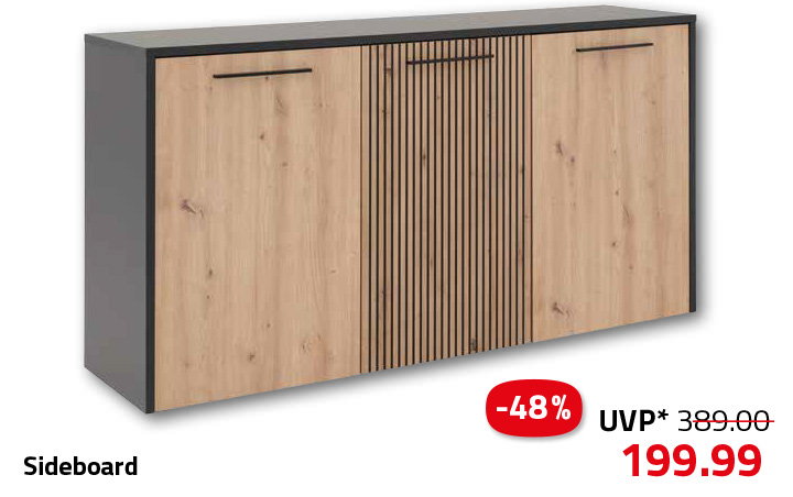 Sideboard - Artisan Eiche - schwarz - 165 cm breit
