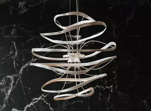 Calligraphy LED 34 inch Silver Leaf Polished Stainless Chandelier Ceiling Light by Corbett Lighting