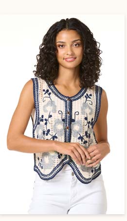 Shop Navy Floral Crochet Vest