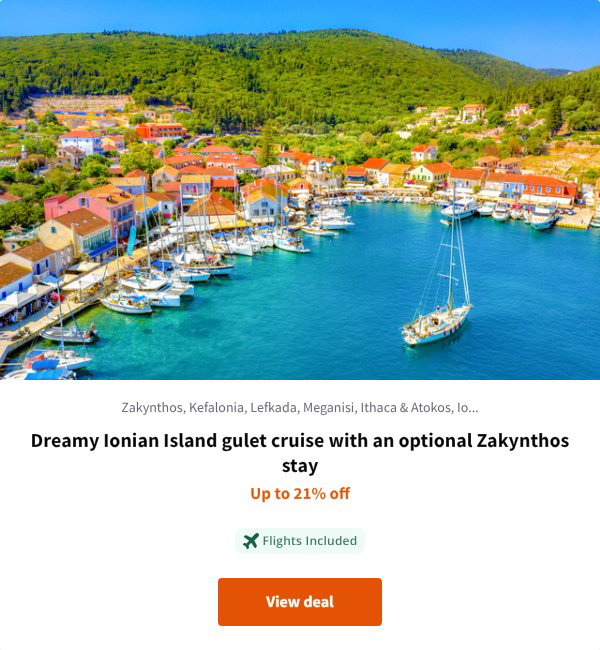 Dreamy Ionian Island gulet cruise with an optional Zakynthos stay