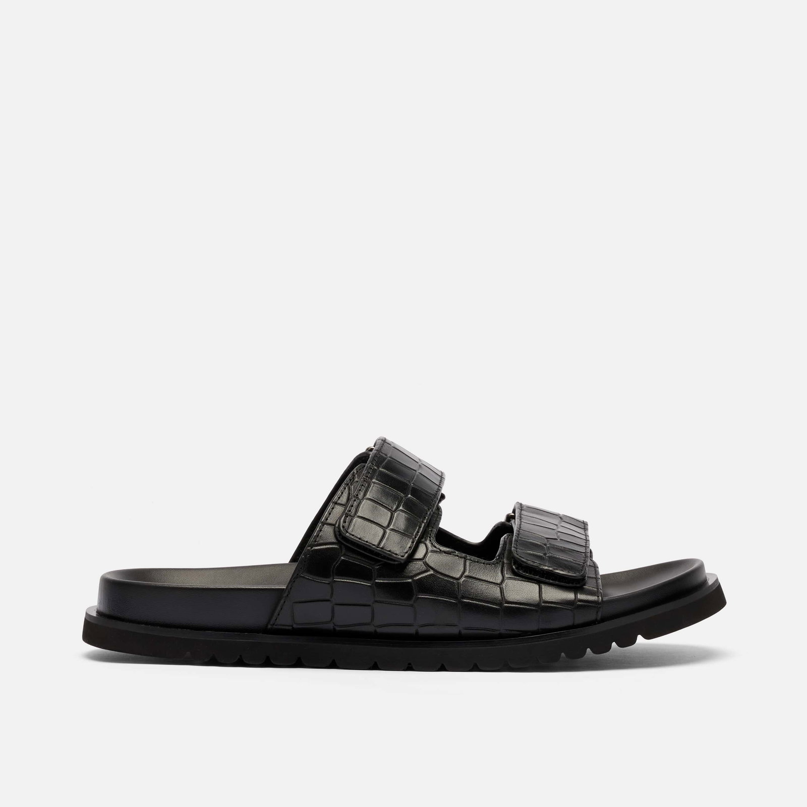 Image of Monaco Black Crocskin Leather Strap Sandals