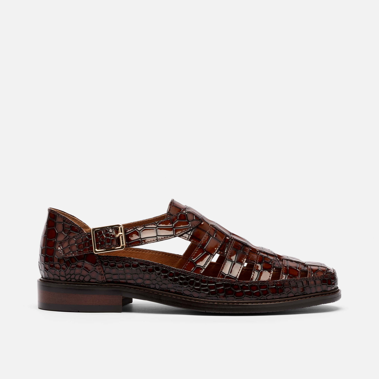 Image of Mariner Brown Crocskin Leather Fisherman Sandals