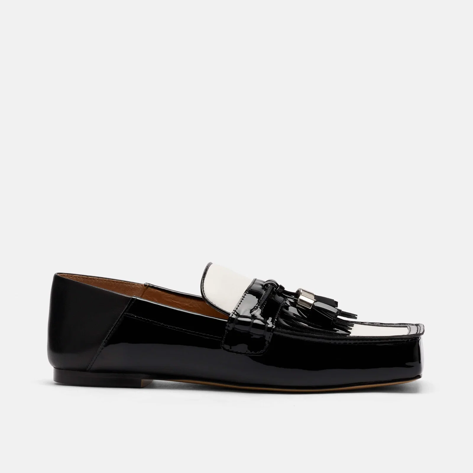 Image of Simone Black/White Leather Tassel Loafers