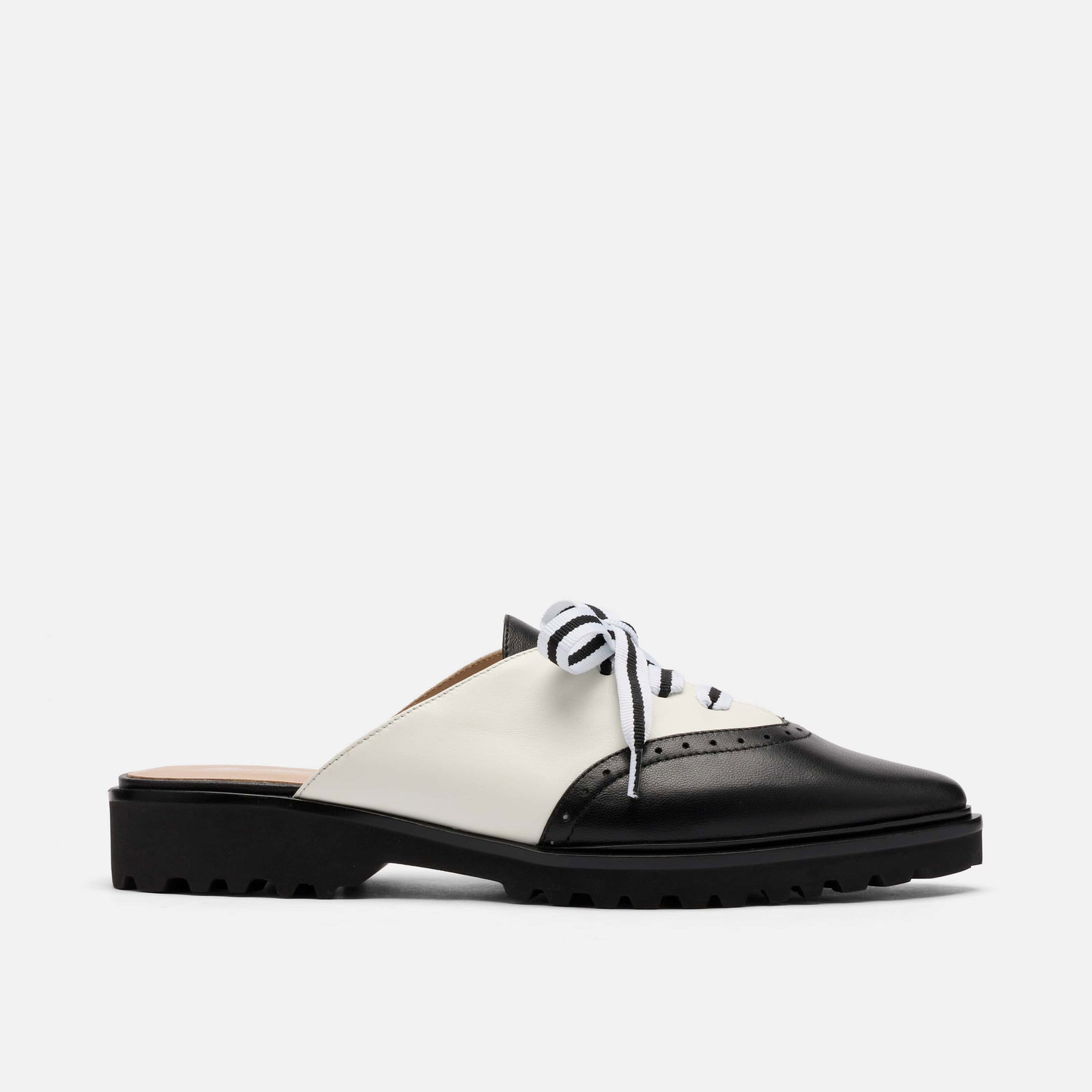 Image of Vera Black/White Leather Oxford Mules