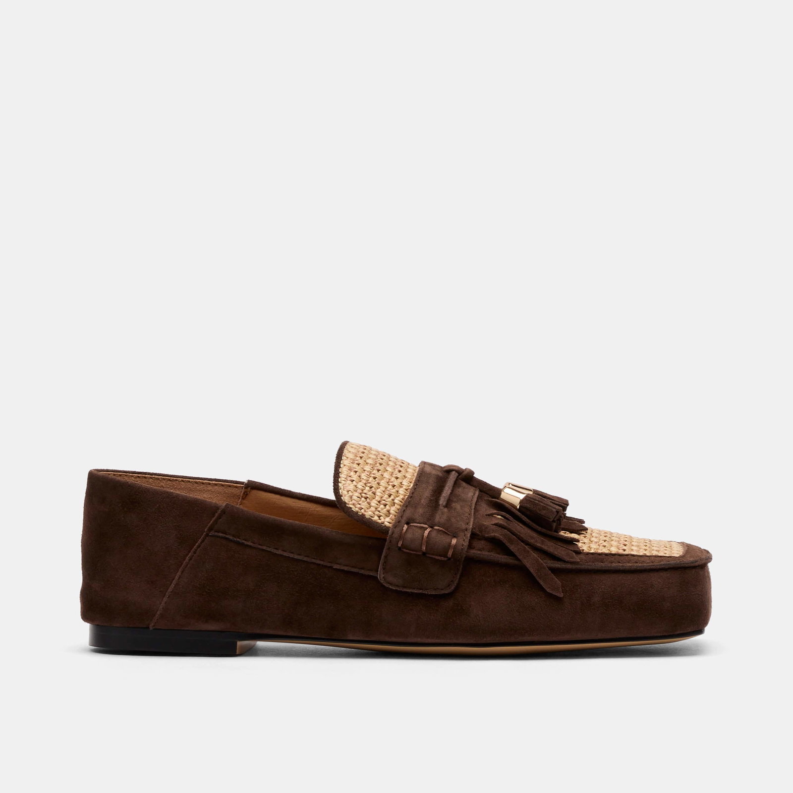 Image of Simone Chocolate/Raffia Suede Tassel Loafers