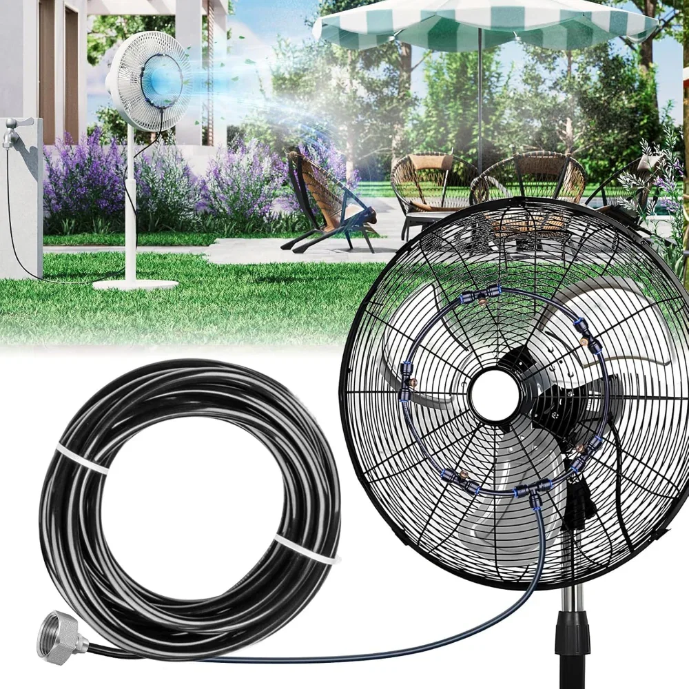 Outdoor Misting Fan Kit for Patio, Backyard, and Poolside Cooling with Brass Nozzles