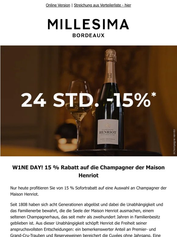 W1NE DAY! Champagne Henriot -15 % für 24 Stunden