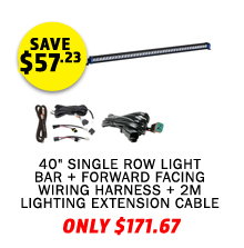 40 Single Row Light Bar + Plug N Play Wiring Harness + 2m Lighting Extension Cable