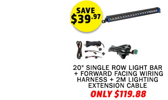 20 Single Row Light Bar + Plug N Play Wiring Harness + 2m Lighting Extension Cable