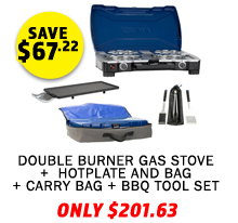 Double Burner Gas Stove + Double Gas Stove Hotplate and Bag + Gas Stove Double Burner - Carry Bag + BBQ Tool Set (3 Pack)