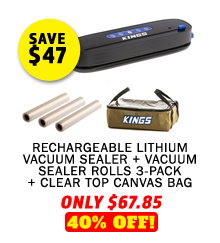 Rechargeable Lithium Vacuum Sealer + Vacuum Sealer Rolls 3-Pack + Clear Top Canvas Bag