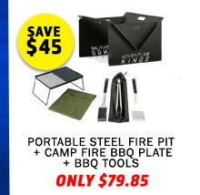 Portable Steel Fire Pit + Camp Fire BBQ Plate + BBQ Tools