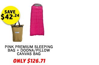Pink Premium Sleeping Bag - Left + Doona/Pillow Canvas Bag