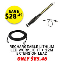 Rechargeable Lithium LED Worklight + 12m Extension Lead