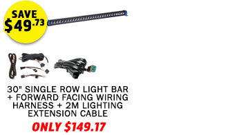 30 Single Row Light Bar + Plug N Play Wiring Harness + 2m Lighting Extension Cable