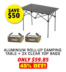 Aluminium Roll-Up Camping Table + 2 x Clear Top Bags