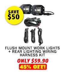 Flush Mount Work Lights (Pair) + Rear Lighting Wiring Harness Kit