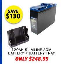 12V 120Ah Slimline AGM Battery + Battery Tray To Suit Slim Battery