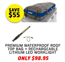 Premium Waterproof Roof Top Bag - Heavy Duty PVC + Rechargeable Lithium LED Worklight
