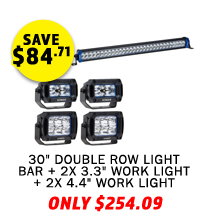 30 Double Row Light Bar + 2x 3.3 Work light + 2x 4.4 Work light
