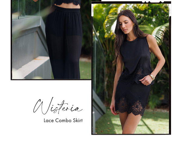 Wisteria Lace Combo Liquid Satin Skirt >> Shop Now