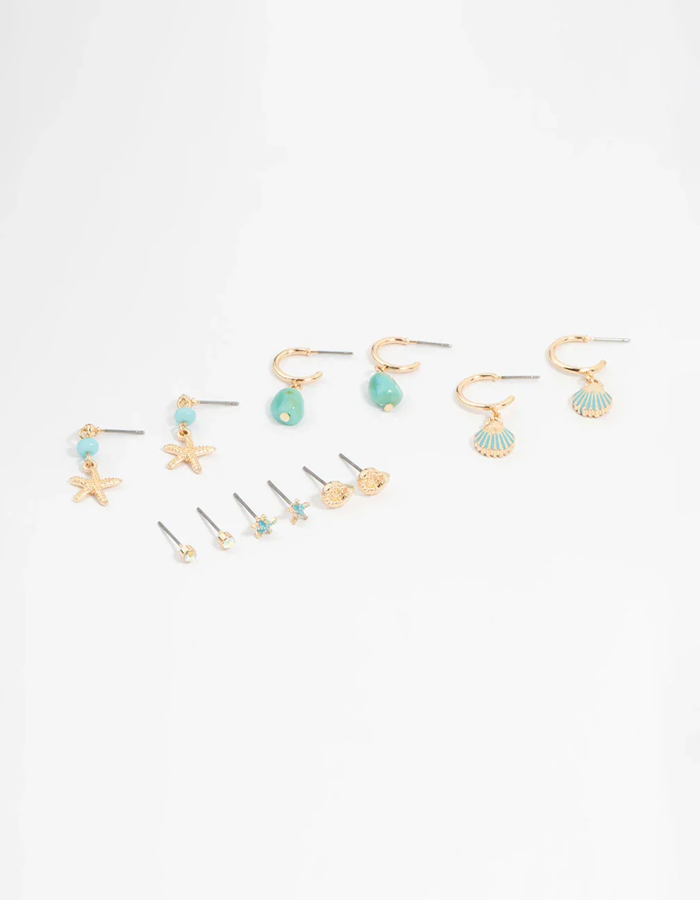 Image of Gold Starfish & Shell Mixed Earrings 6-Pack