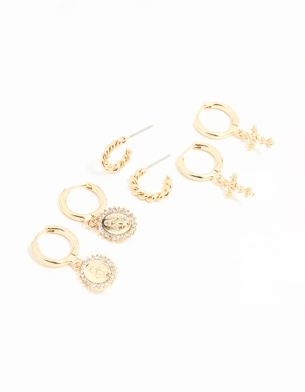 Image of Gold Diamante Cross Huggie Earrings 3-Pack