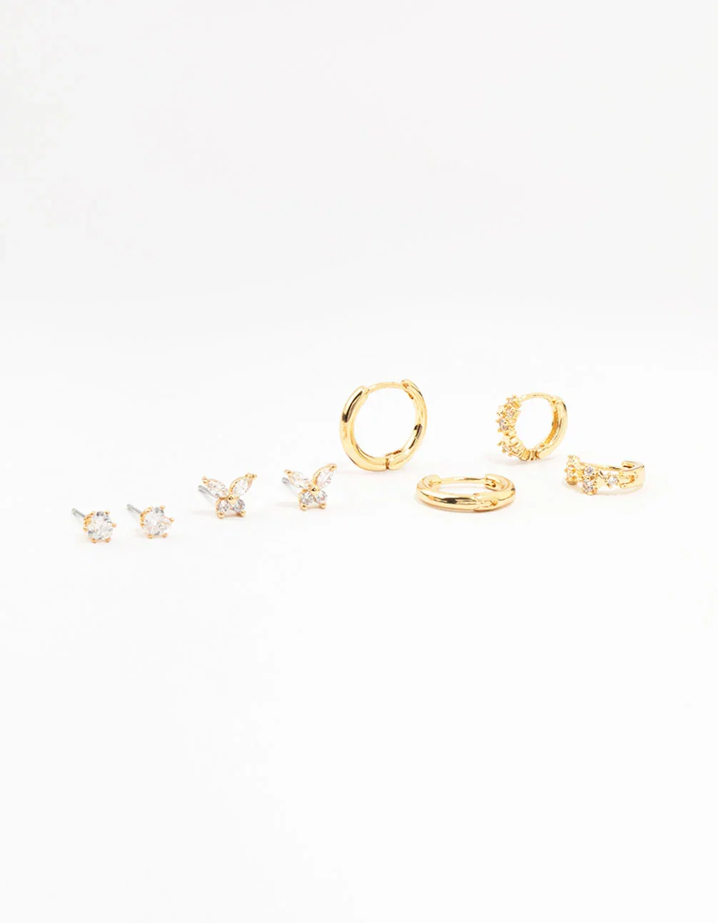 Image of Gold Plated Brass Pave Star & Butterfly Earrings 4-Pack