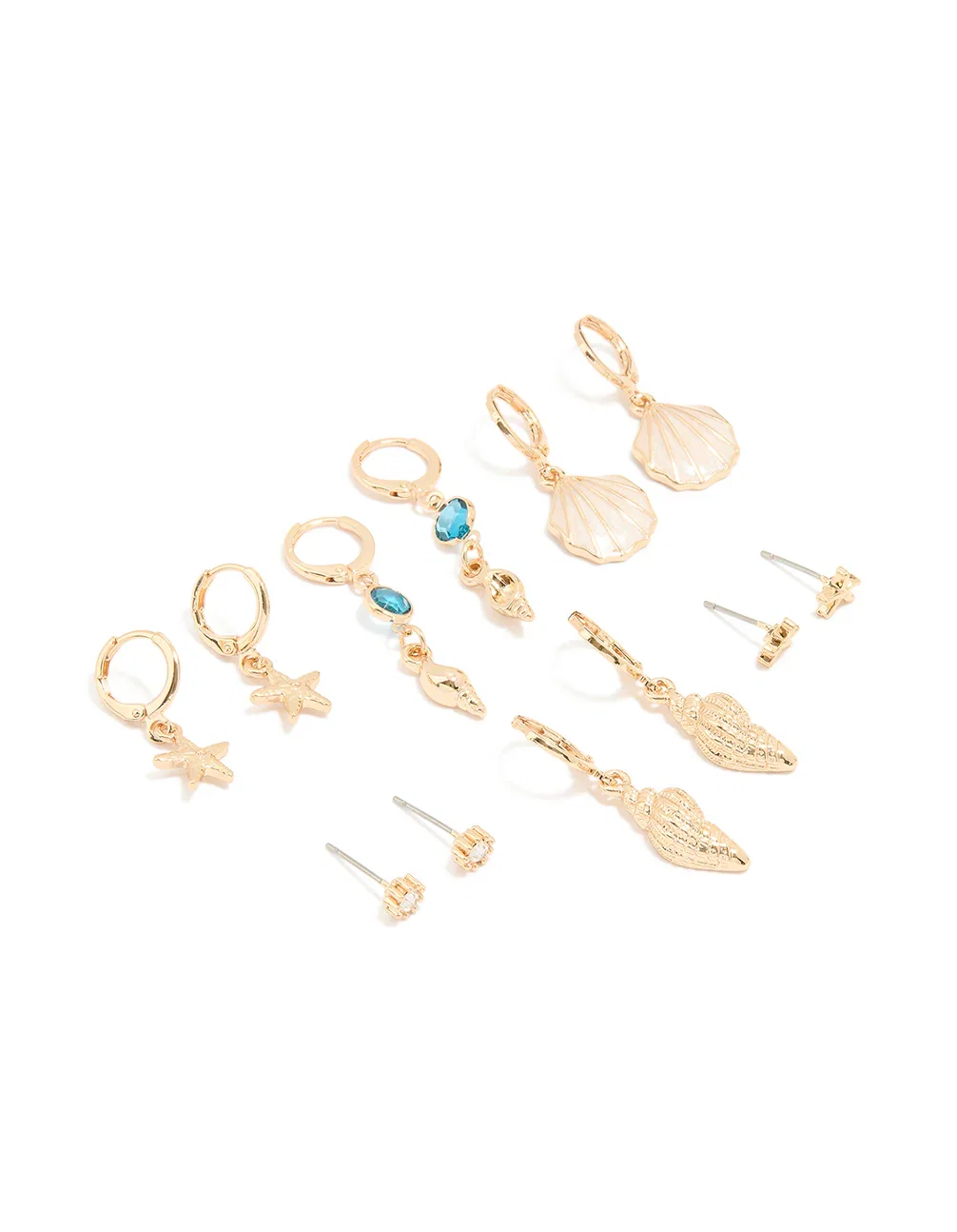Image of Gold Sea-Themed Hoop Earrings 6-Pack