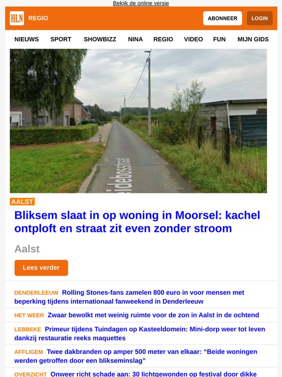 Aalst: Bliksem slaat in op woning in Moorsel: kachel ontploft en straat zit even zonder stroom - Rolling Stones-fans zamelen 800 euro in voor mensen met beperking tijdens internationaal fanweekend in Denderleeuw