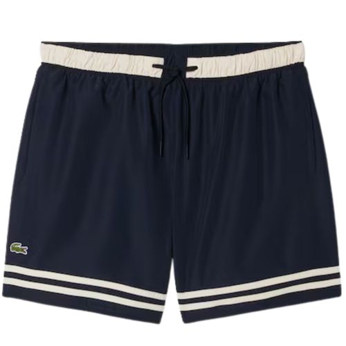 Lacoste Mid Length Contrast Stripe Swim Trunks - Navy