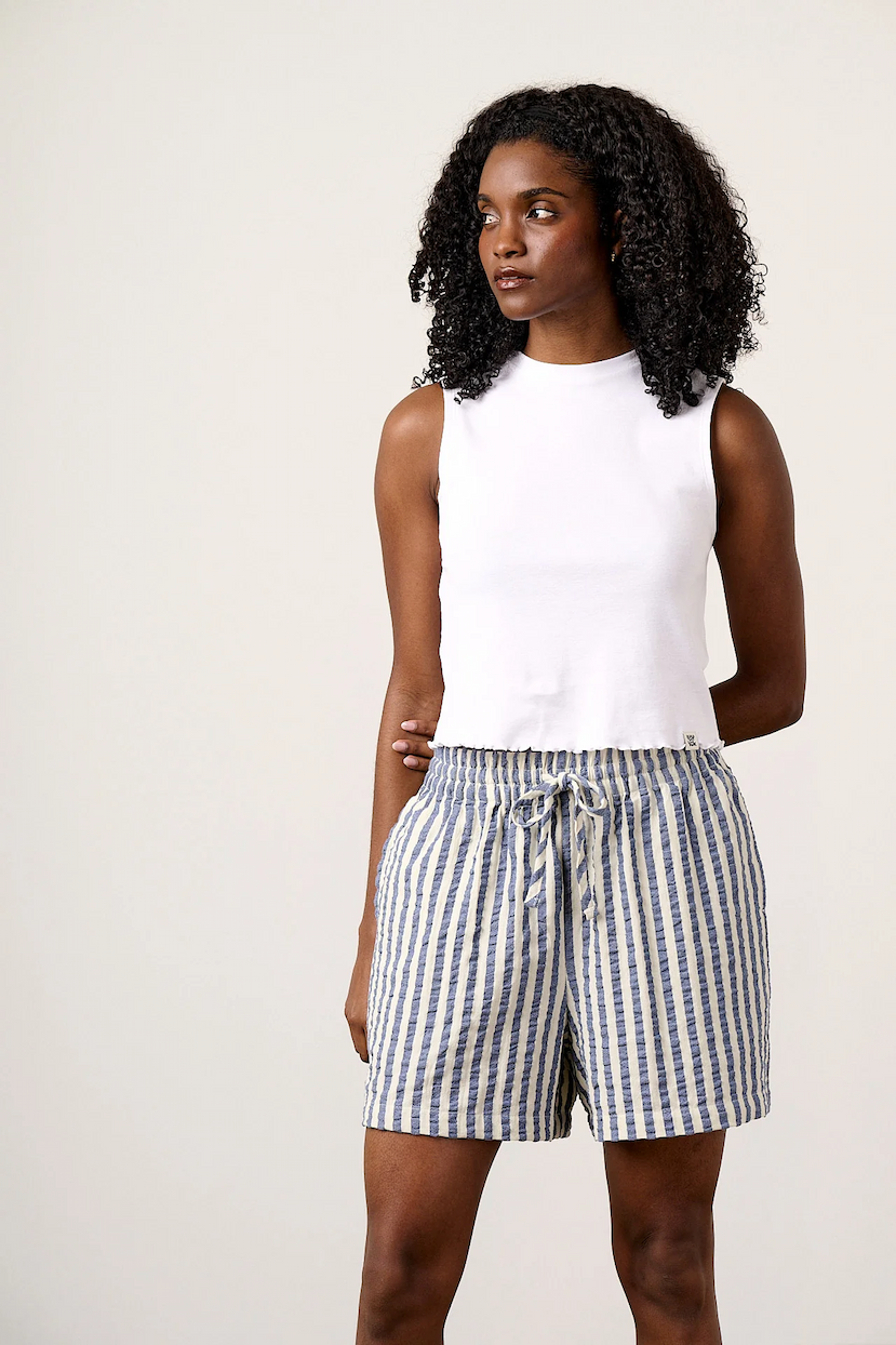 Charlie - Cotton Beach Shorts in Navy Stripe