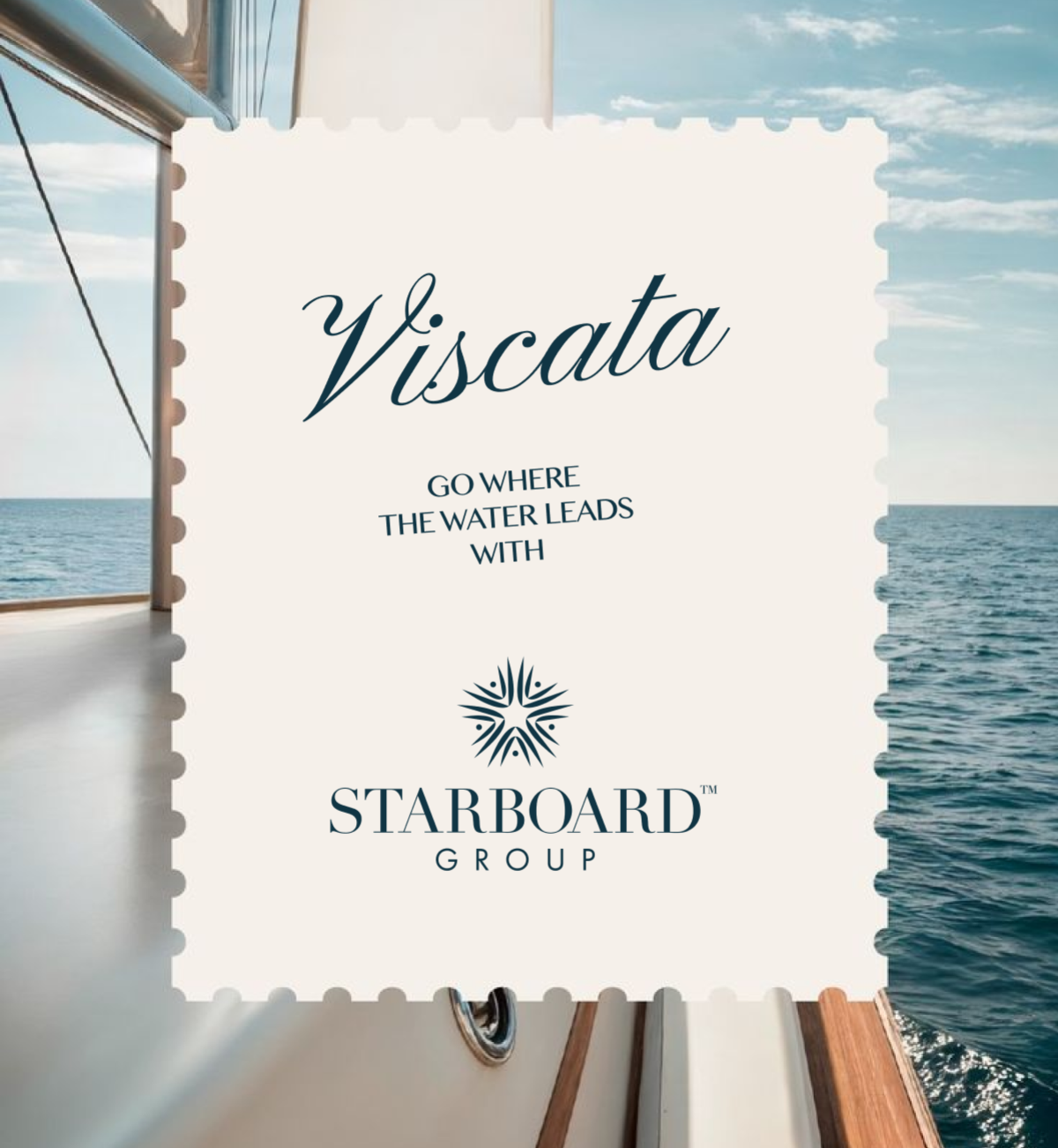 Viscata and Starboard Group collaboration announcement displayed over a yacht and open sea backdrop.