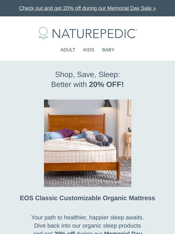 Enjoy organic comfort with 20% off