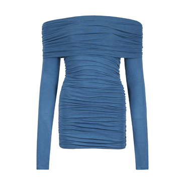 Stellar Blue Long Sleeve Ruched Dress