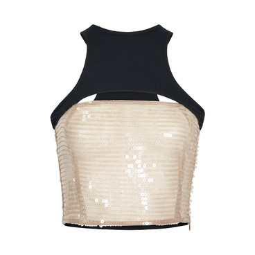 Beige Black Cropped Sequin Tank Top
