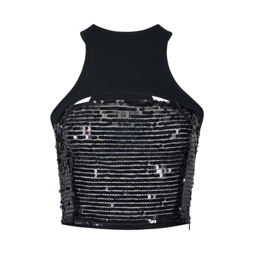 Black Cropped Sequin Tank Top