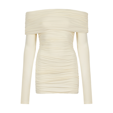 Ivory Long Sleeve Ruched Dress