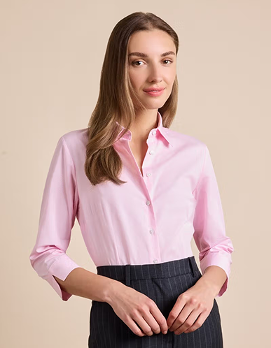 Fitted White & Pink Stripe Shirt - 3/4 Sleeve