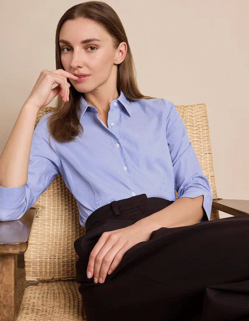 Fitted White & Blue Stripe Shirt - 3/4 Sleeve