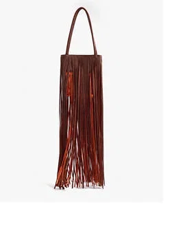Leather shoulder bag with long fringes
